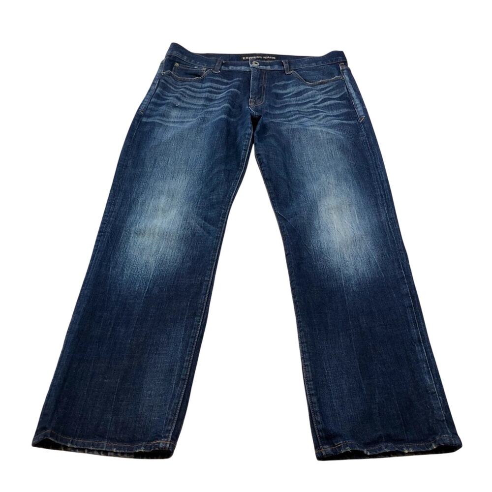 Men's Express Blake Denim Jeans Loose Fit Straight Dark Wash - Picture 16 of 16